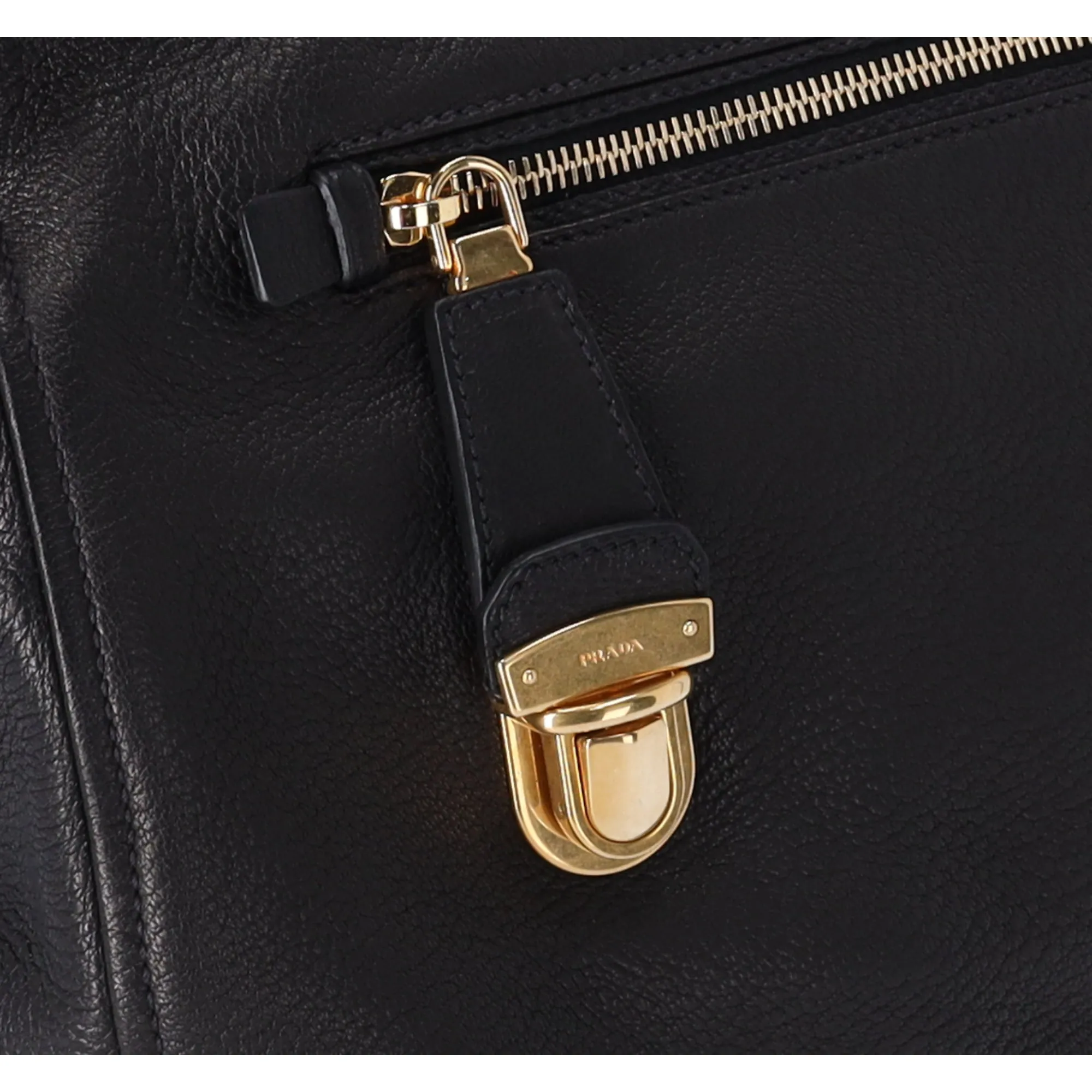 PRADA Pushlock Shoulder Bag BR4501 Black Leather