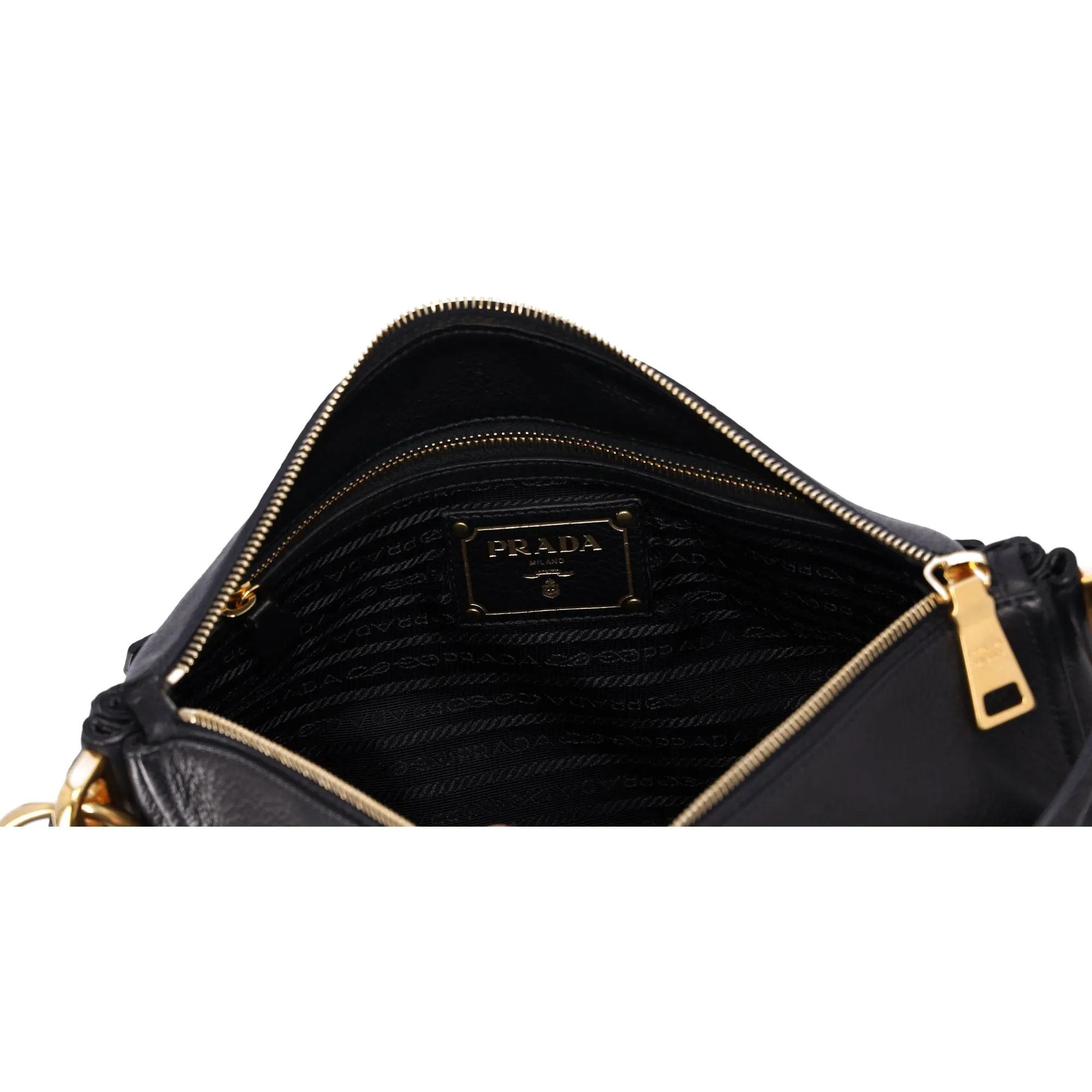 PRADA Pushlock Shoulder Bag BR4501 Black Leather