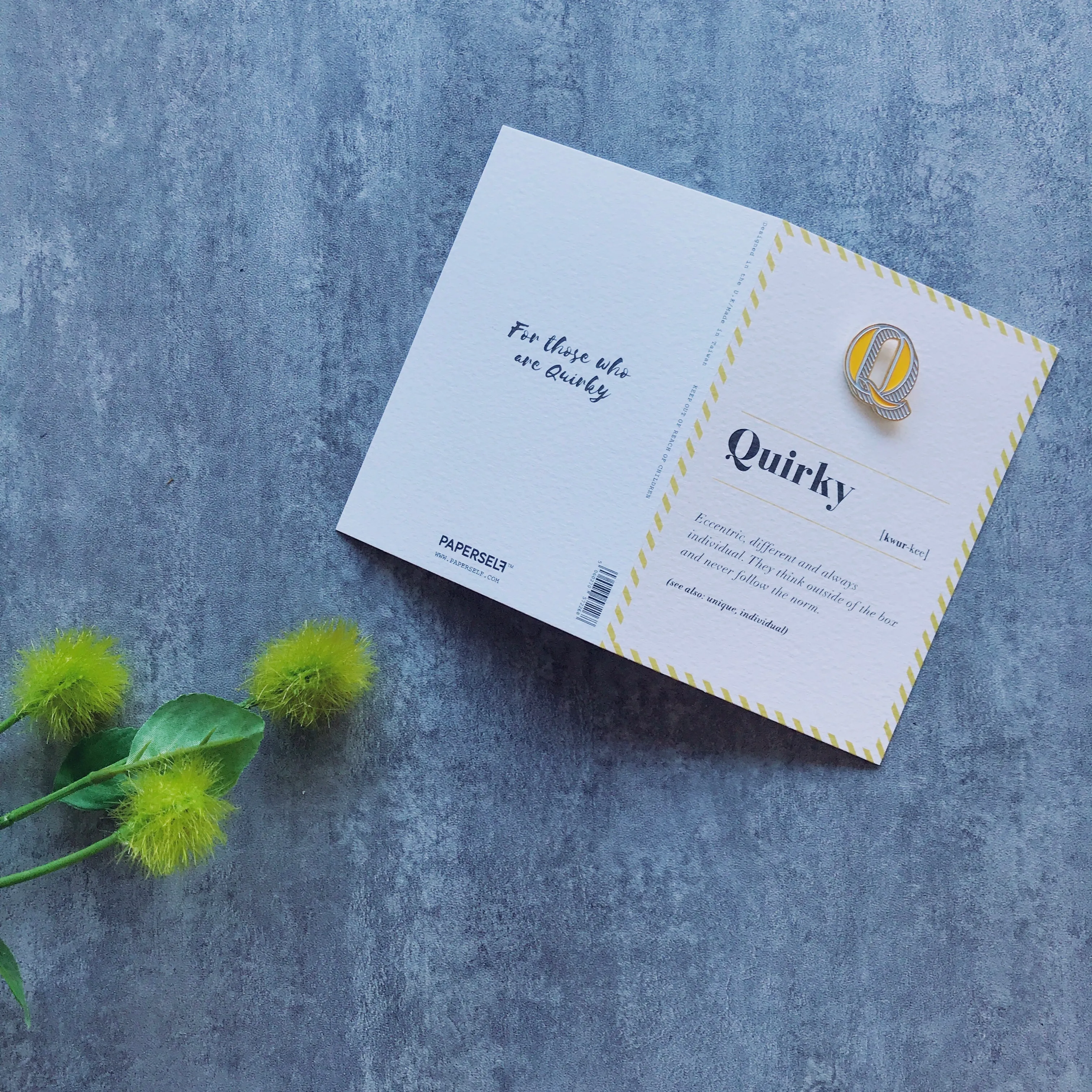 Q/Quirky Pin Badge and Card