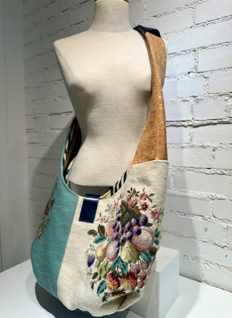 "FLOWERS AND STRIPES"  Vintage Crossbody Handbag