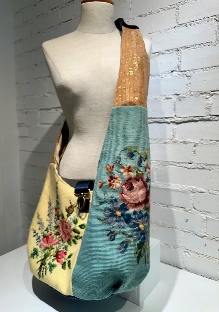 "FLOWERS AND STRIPES"  Vintage Crossbody Handbag