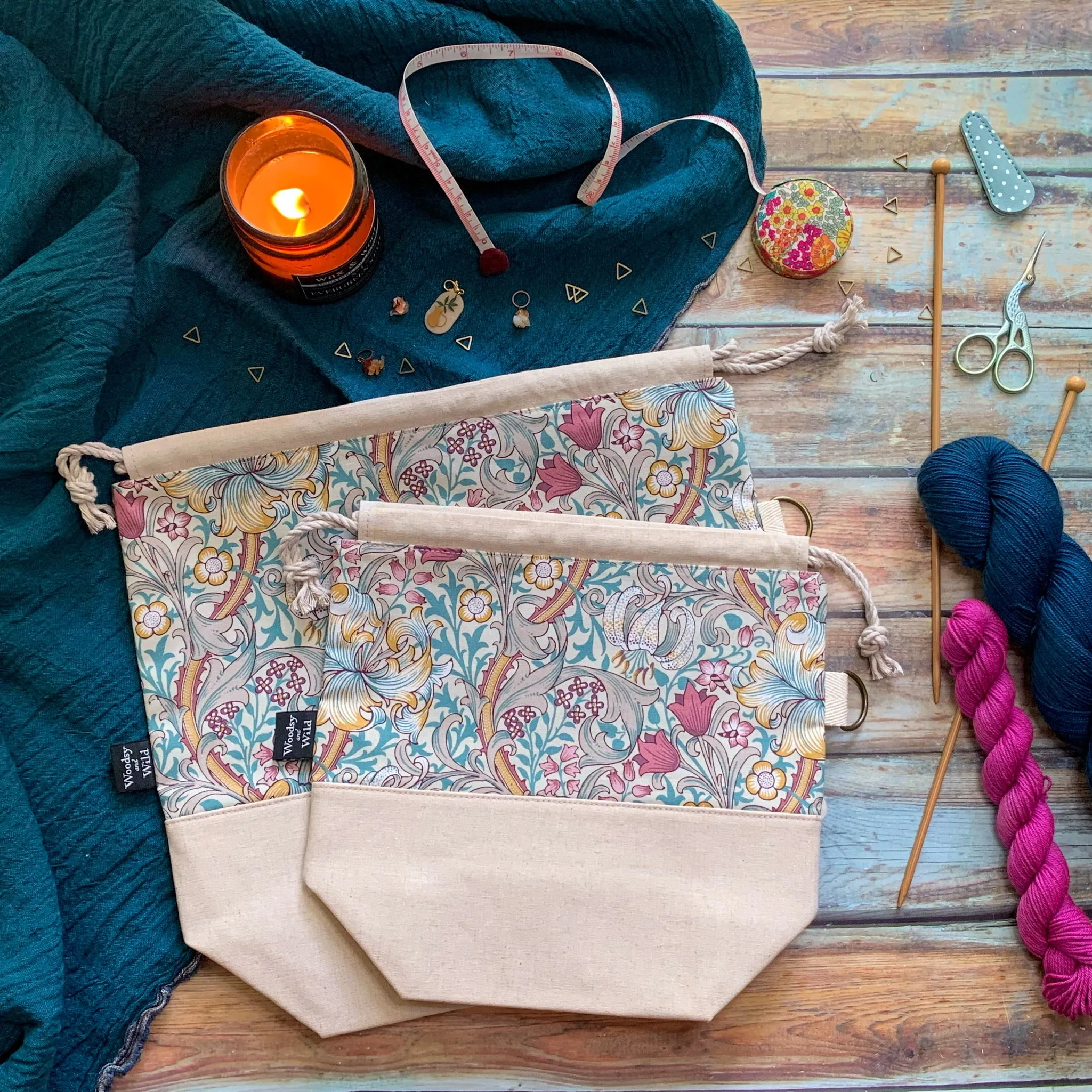 "Morris & Co Golden Lily"- Knitting Project Bag- Ready to Ship