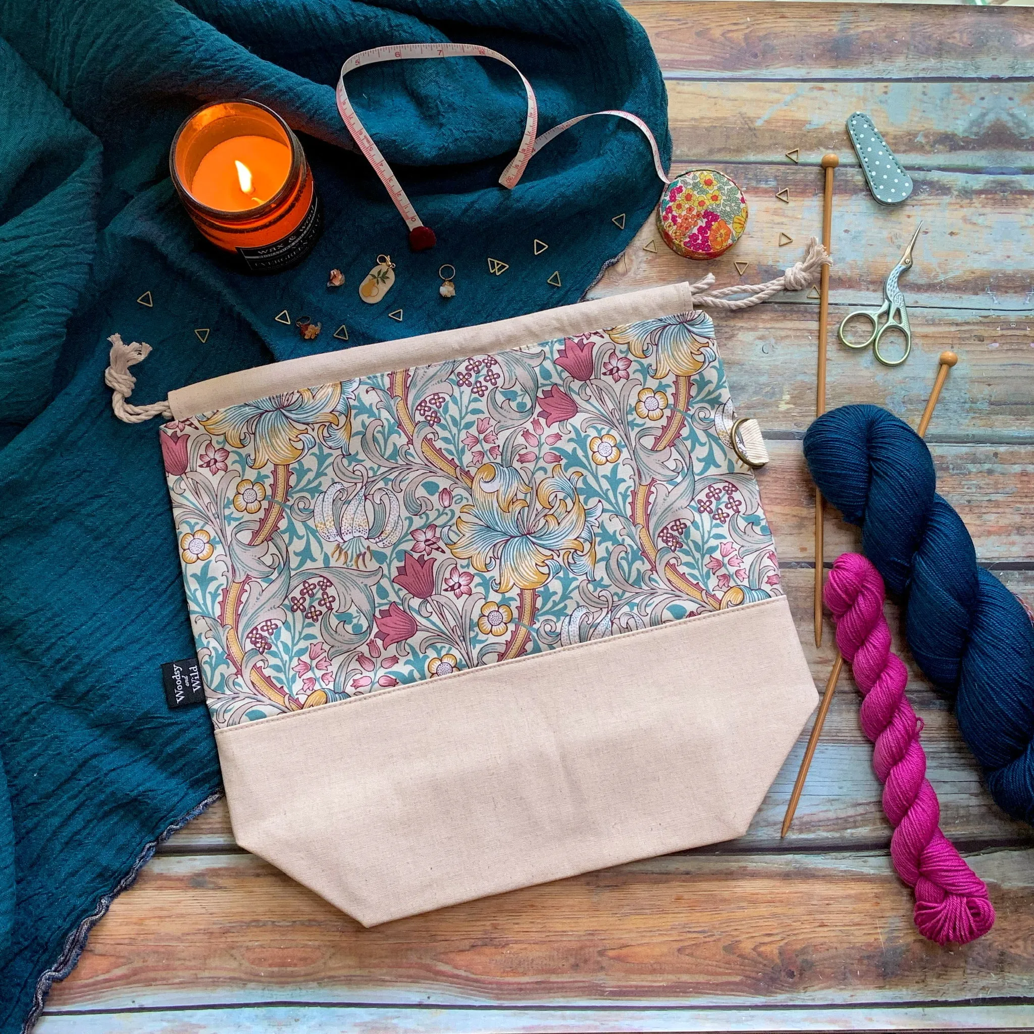 "Morris & Co Golden Lily"- Knitting Project Bag- Ready to Ship