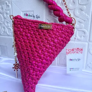 "Pink Print" Pyramid Crochet Bag
