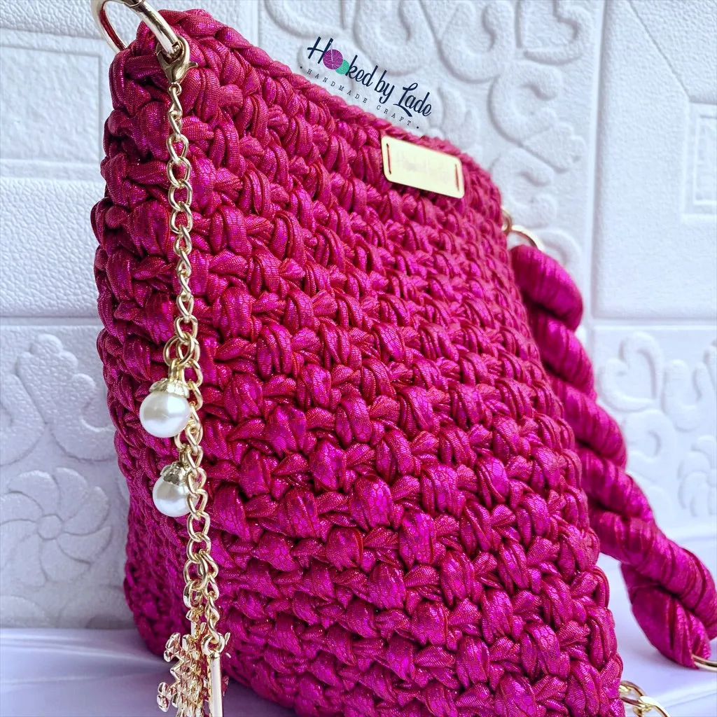 "Pink Print" Pyramid Crochet Bag