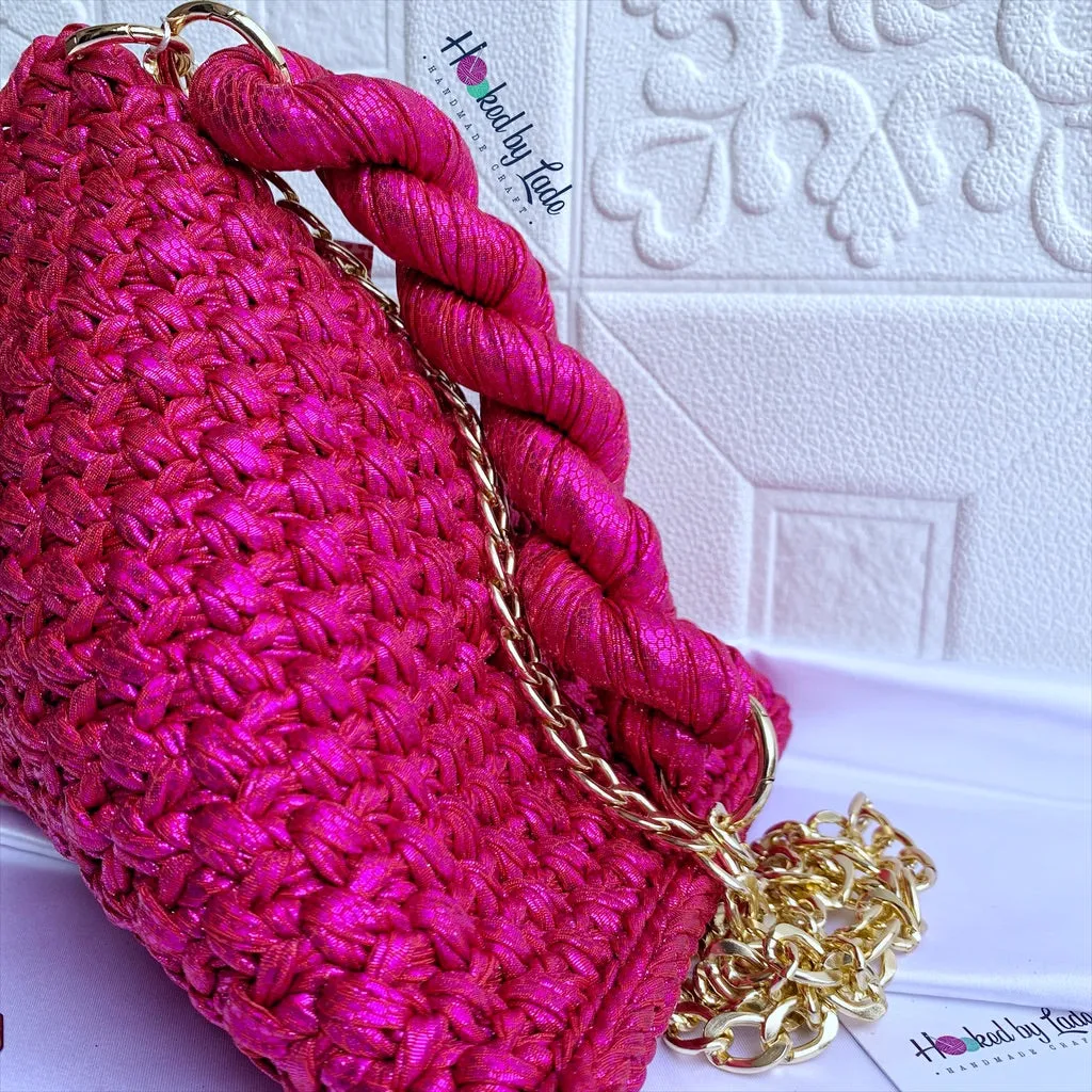 "Pink Print" Pyramid Crochet Bag