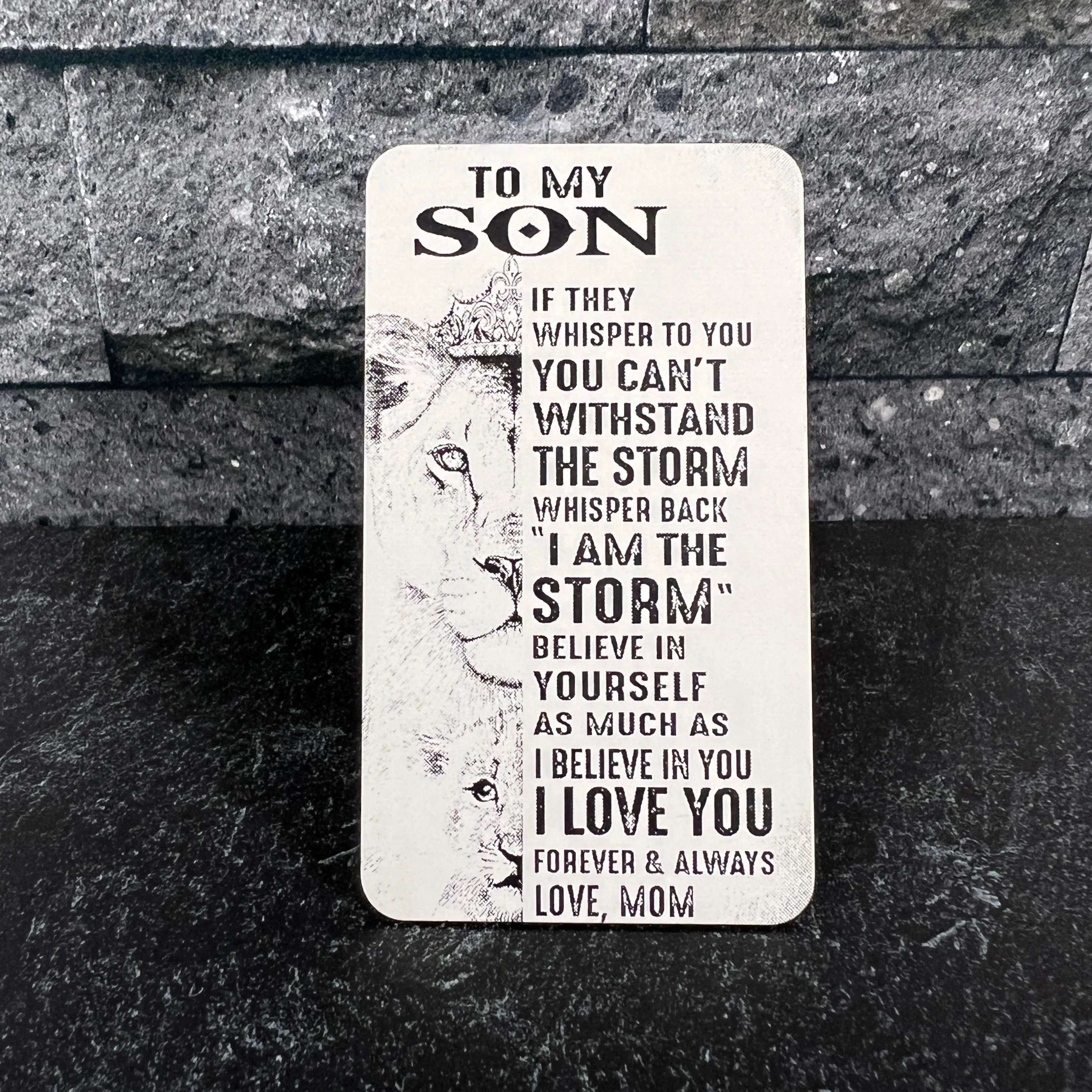 "To My Son" Engraved Metal Wallet Card with Lion Design – Unique Keepsake with Gift Pouch