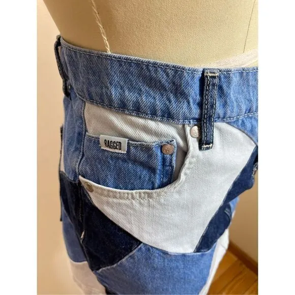 Ragged - Priest micro denim Y2K mini skirt in patchwork denim