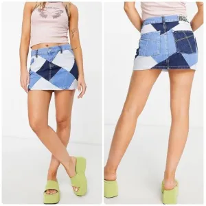 Ragged - Priest micro denim Y2K mini skirt in patchwork denim