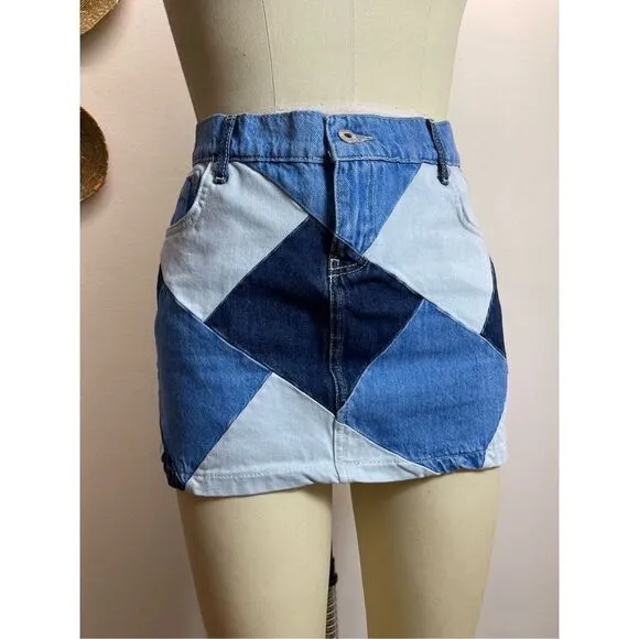 Ragged - Priest micro denim Y2K mini skirt in patchwork denim