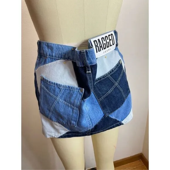 Ragged - Priest micro denim Y2K mini skirt in patchwork denim