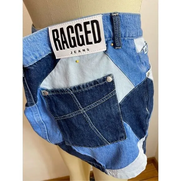 Ragged - Priest micro denim Y2K mini skirt in patchwork denim
