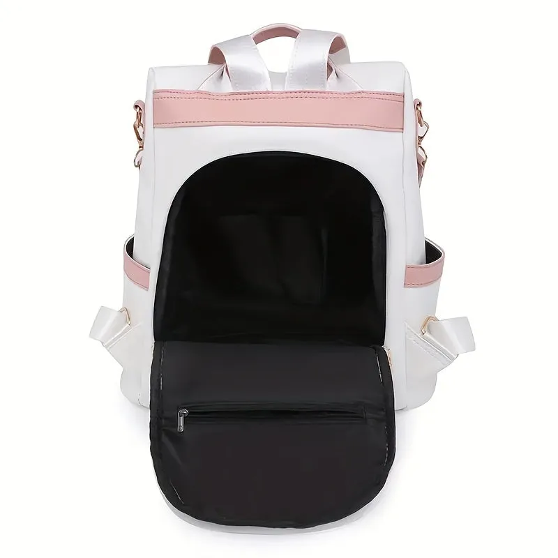 realaiot  Patchwork Backpack Purse, Simple Anti-Theft Travel School Bag, Two-way Shoulder Bag For School & Travel