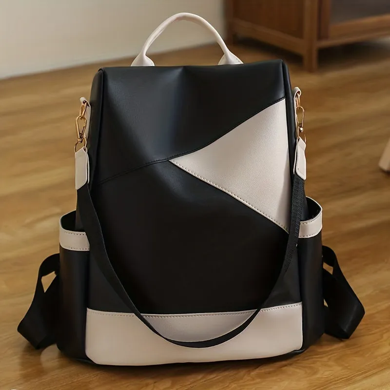 realaiot  Patchwork Backpack Purse, Simple Anti-Theft Travel School Bag, Two-way Shoulder Bag For School & Travel