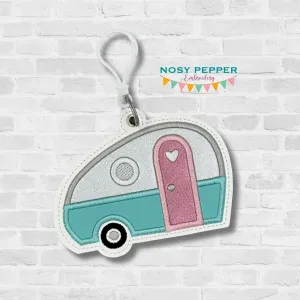 Retro Camper applique bookmark/ornament/bag tag machine embroidery design MB Feb '24 DIGITAL DOWNLOAD