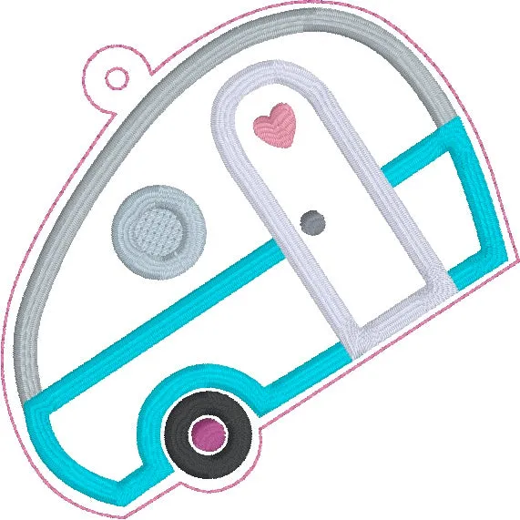 Retro Camper applique bookmark/ornament/bag tag machine embroidery design MB Feb '24 DIGITAL DOWNLOAD