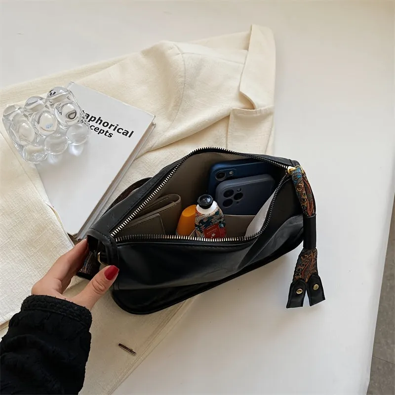 Retro Style Crossbody Bag, Graphic Pattern Strap Shoulder Bag, Women's PU Leather Zipper Purse