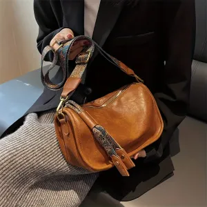 Retro Style Crossbody Bag, Graphic Pattern Strap Shoulder Bag, Women's PU Leather Zipper Purse