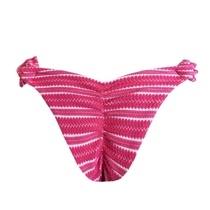 Ribbed Pink and White Brazilian Classic Side Scrunch Bikini Bottom