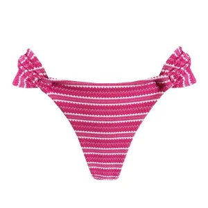 Ribbed Pink and White Brazilian Classic Side Scrunch Bikini Bottom