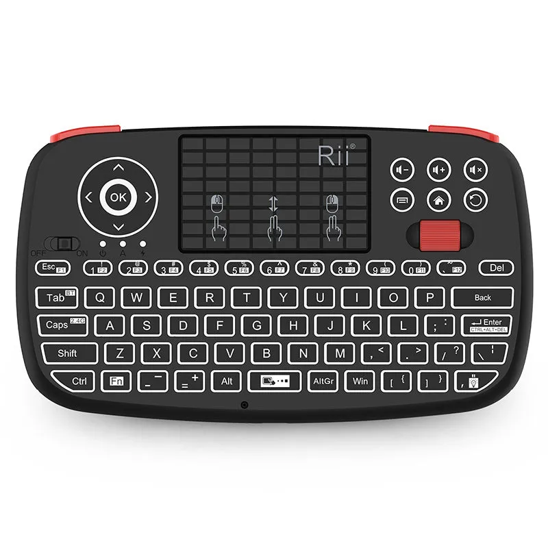 Rii i4 Mini Wireless Bluetooth Dual Mode Keyboard with Touchpad, Blacklit Portable Wireless Keyboard with 2.4G USB Dongle for Smartphone,PC