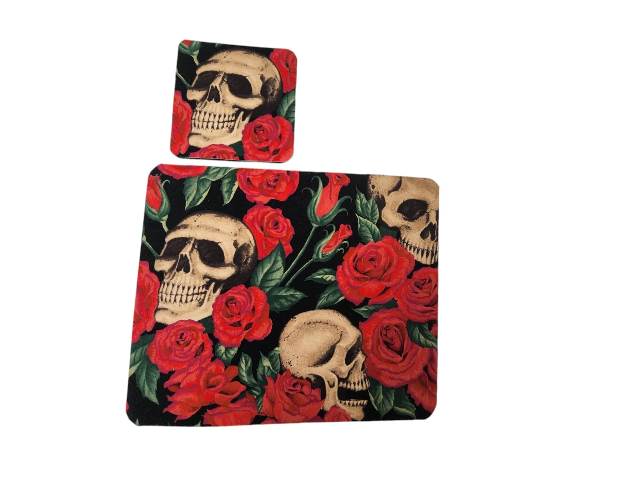 Rose and Skull desk set, mouse pad, coaster
