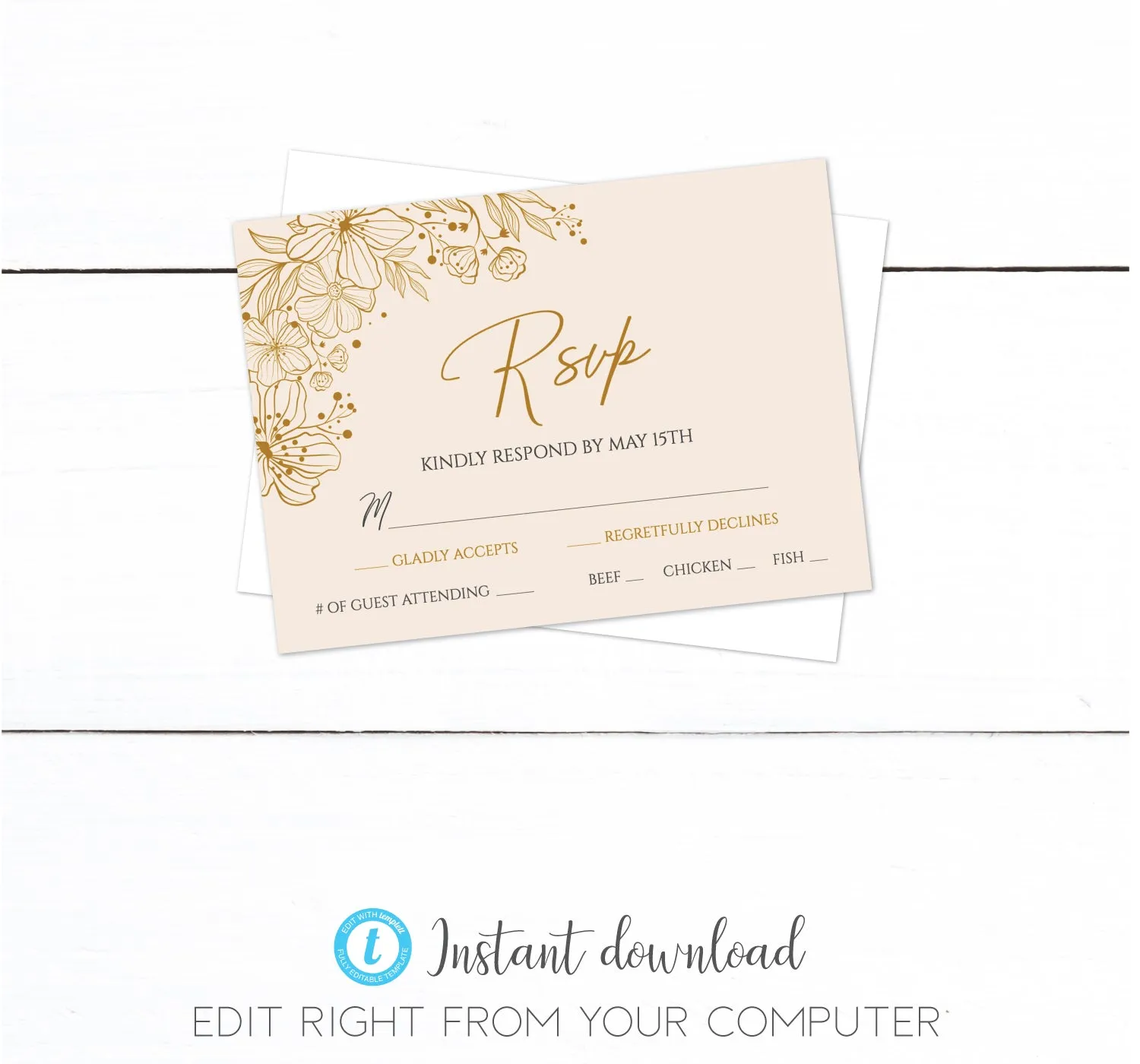 Rose Gold Floral Wedding Invitation Set