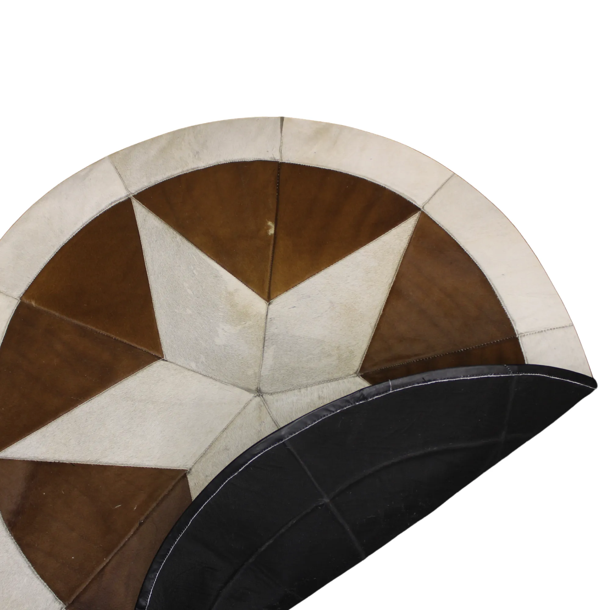 Round Patchwork Star Cowhide Rug - Size 40 Inches