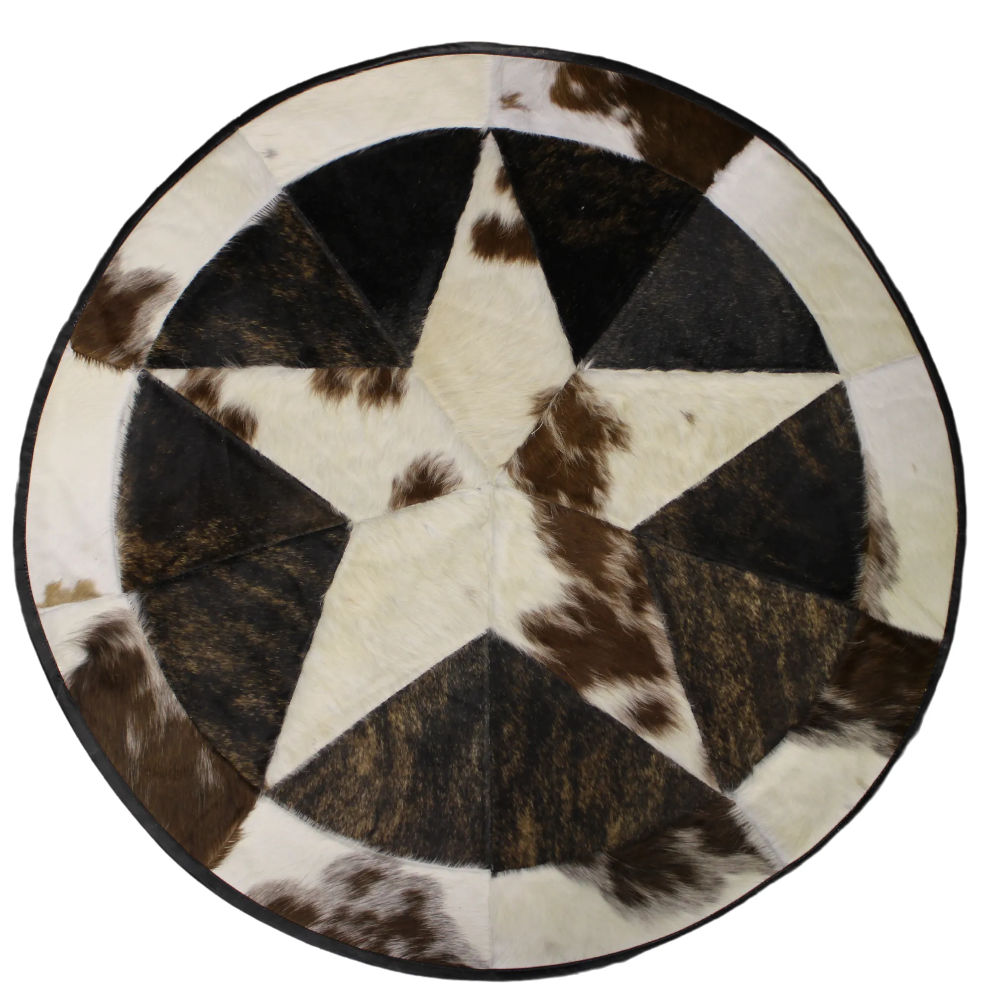 Round Patchwork Star Cowhide Rug - Size 40 Inches