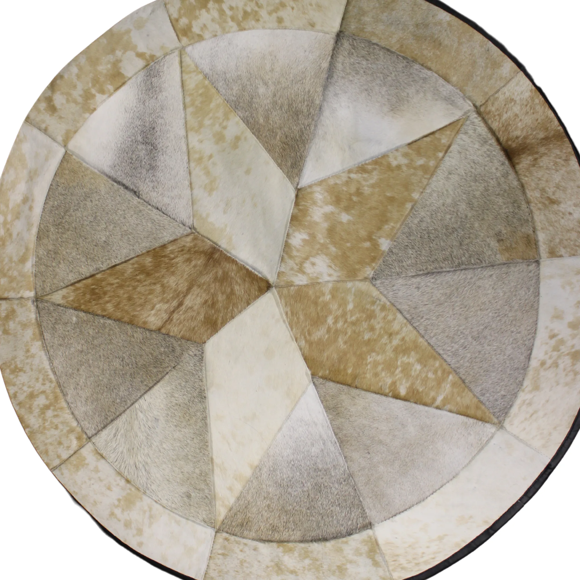 Round Patchwork Star Cowhide Rug - Size 40 Inches
