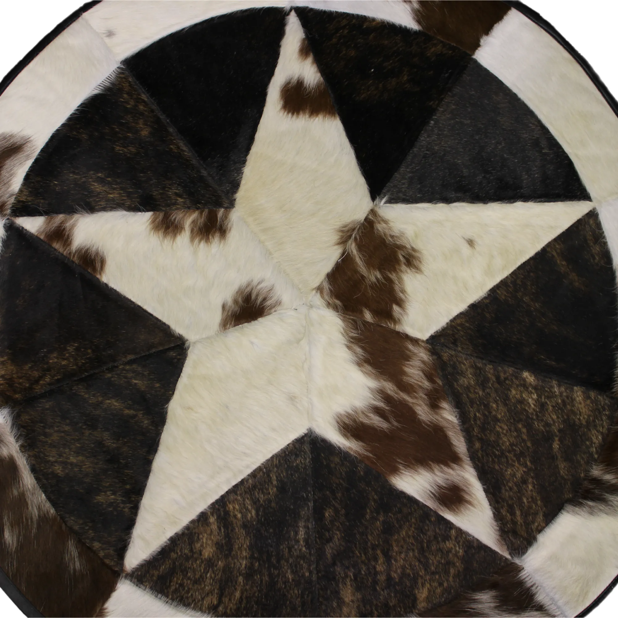 Round Patchwork Star Cowhide Rug - Size 40 Inches