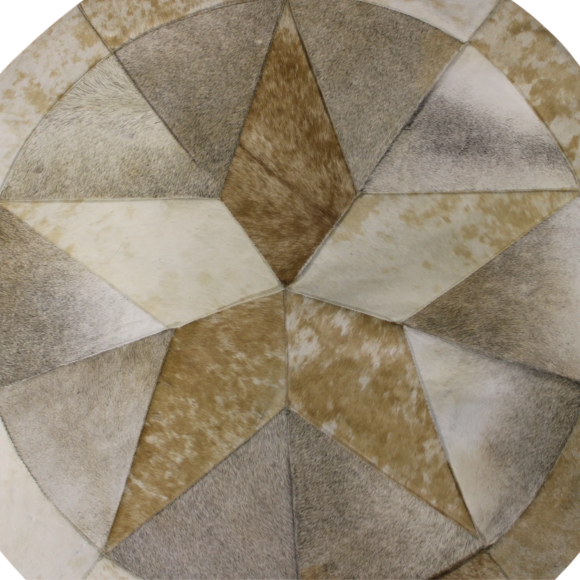 Round Patchwork Star Cowhide Rug - Size 40 Inches