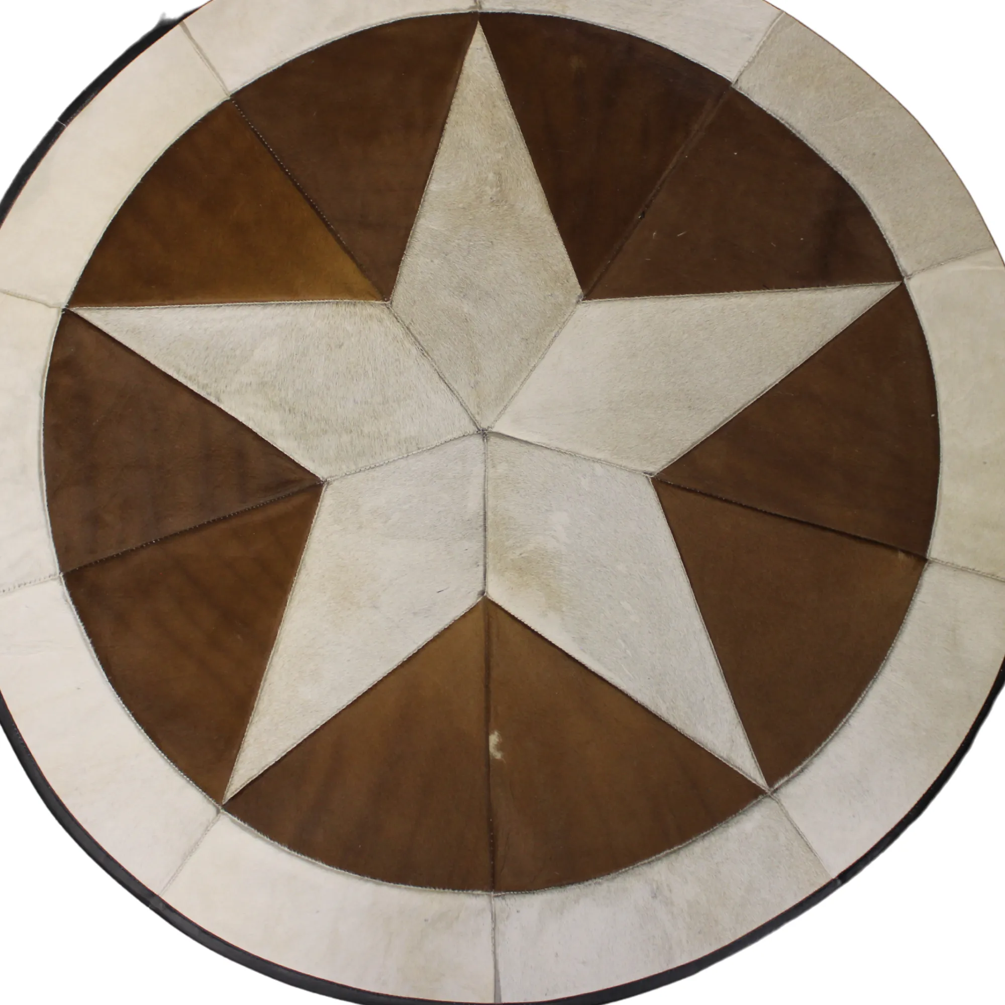 Round Patchwork Star Cowhide Rug - Size 40 Inches