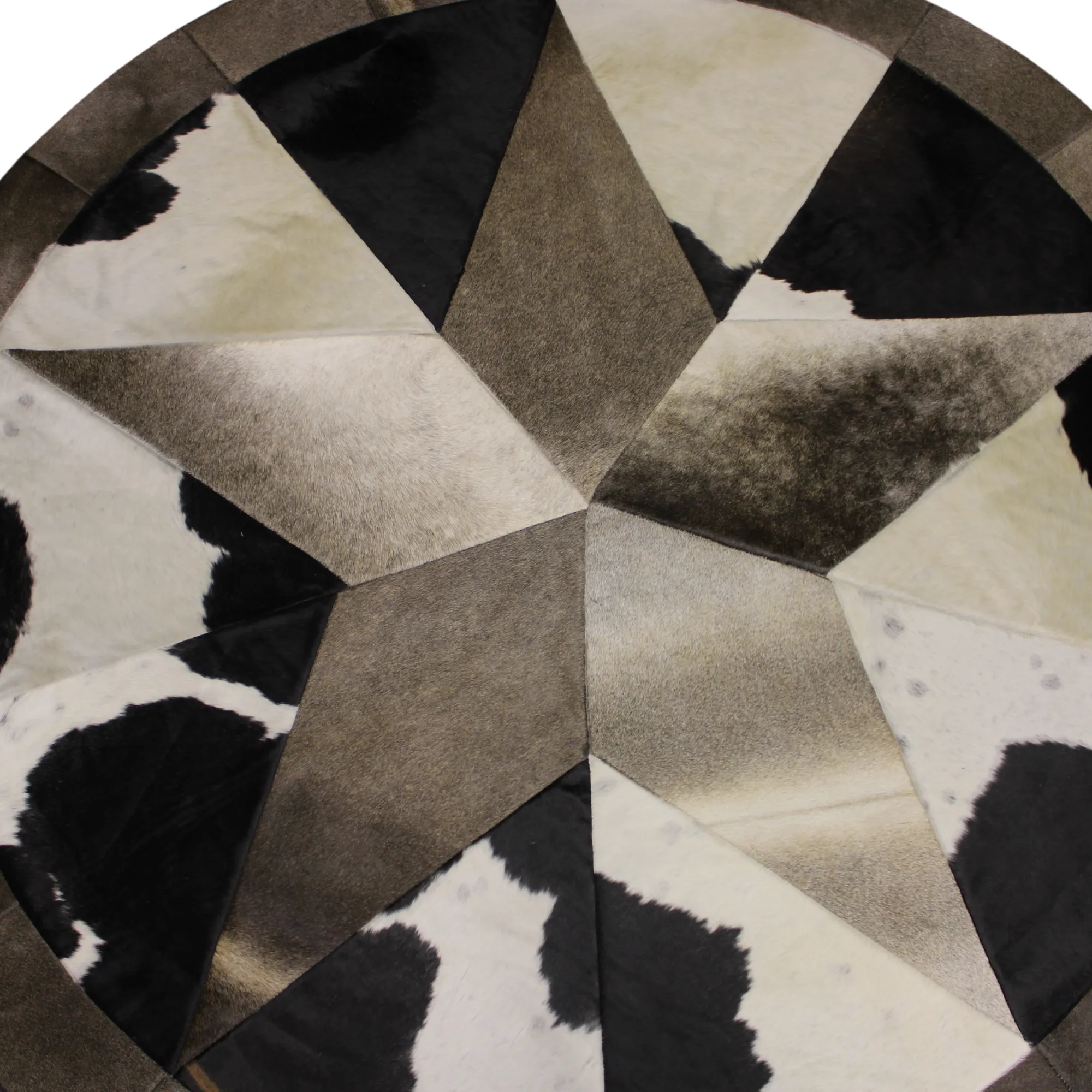 Round Patchwork Star Cowhide Rug - Size 60 Inches