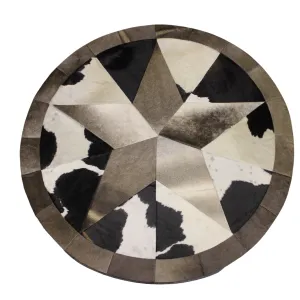 Round Patchwork Star Cowhide Rug - Size 60 Inches