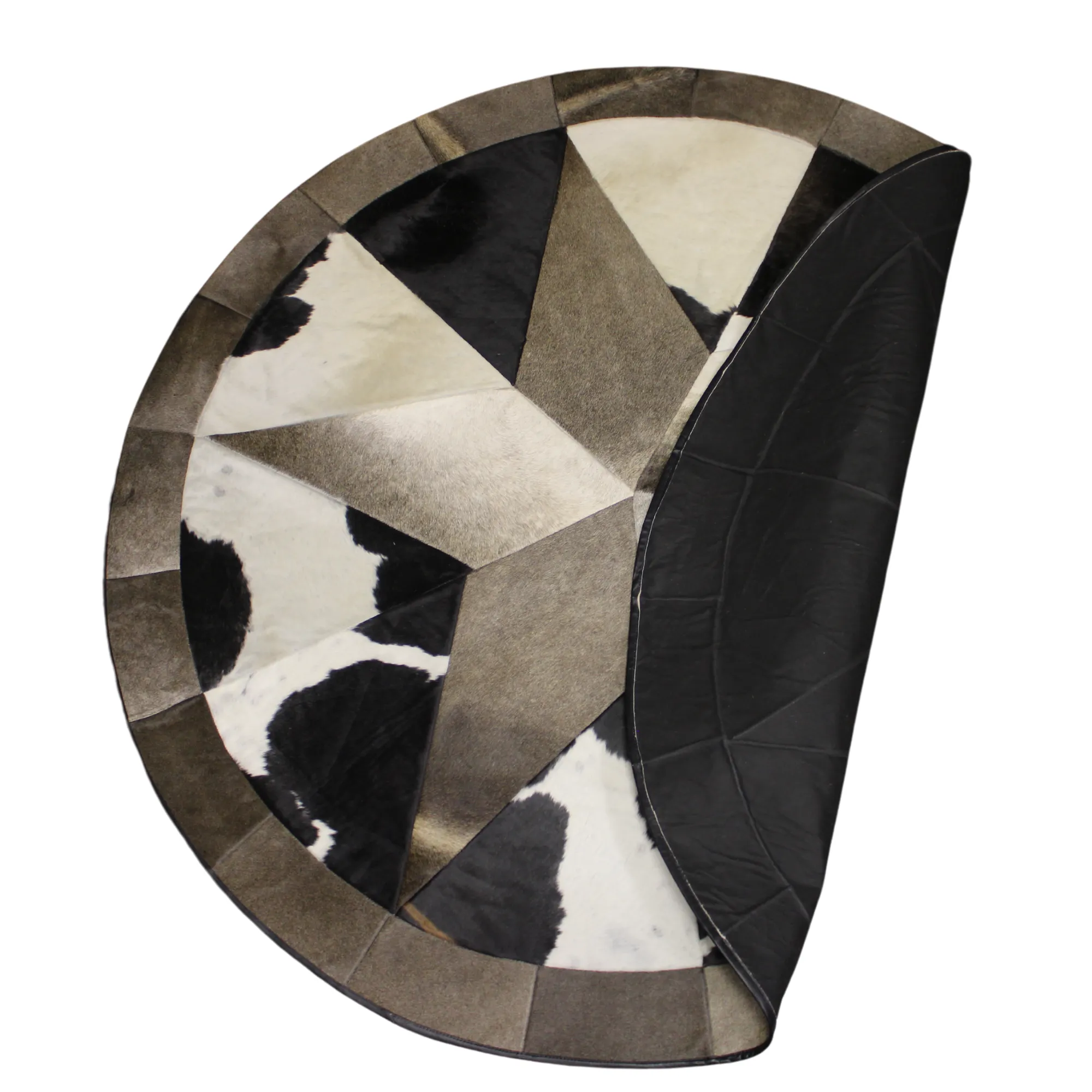 Round Patchwork Star Cowhide Rug - Size 60 Inches