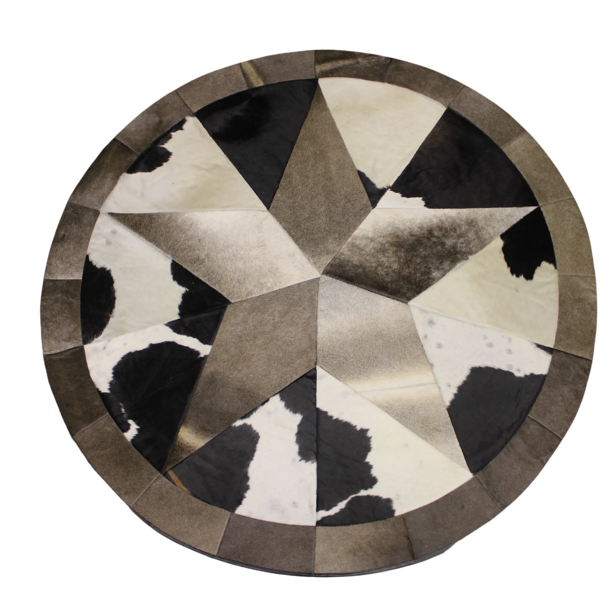 Round Patchwork Star Cowhide Rug - Size 60 Inches