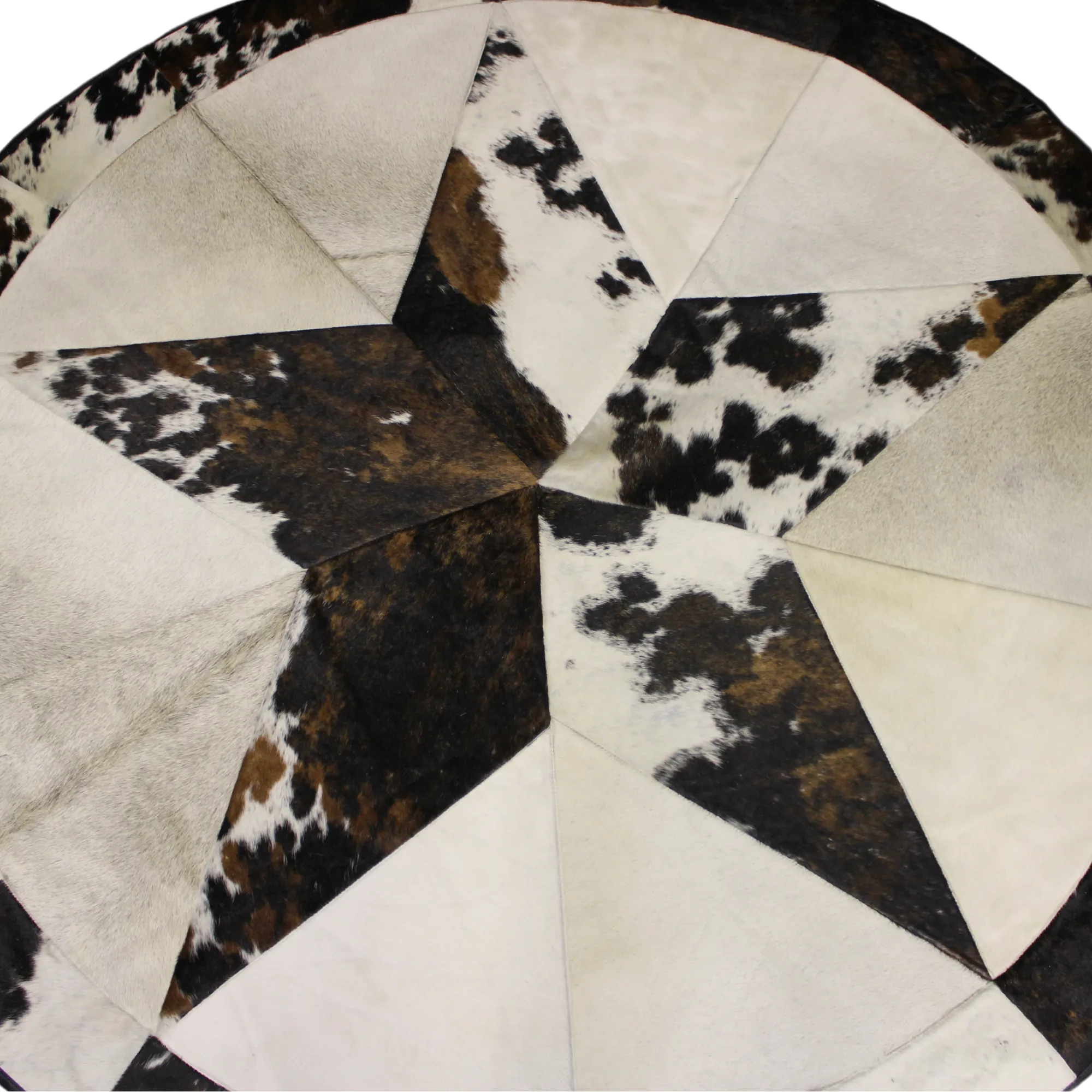 Round Patchwork Star Cowhide Rug - Size 60 Inches