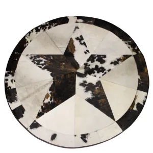 Round Patchwork Star Cowhide Rug - Size 60 Inches