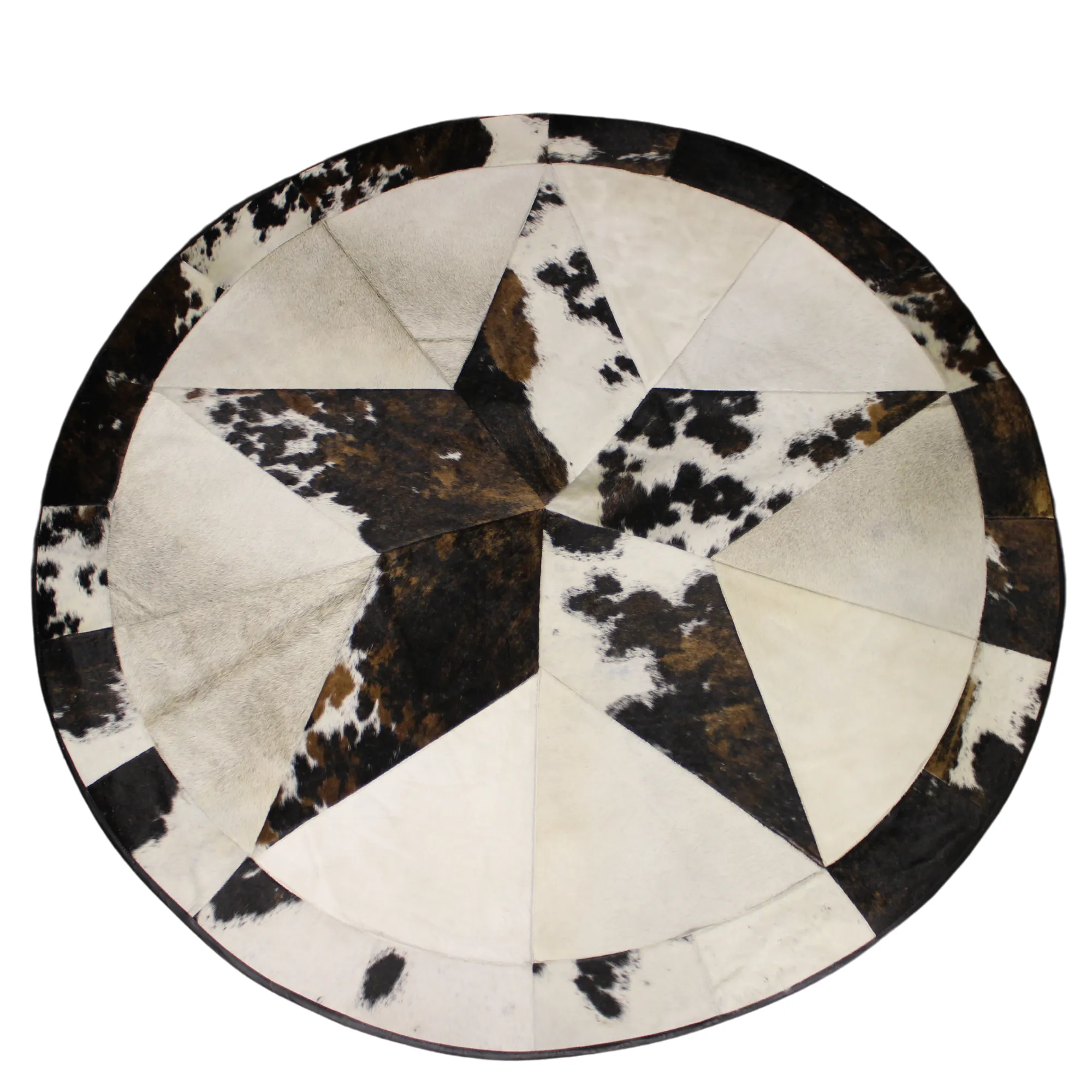 Round Patchwork Star Cowhide Rug - Size 60 Inches
