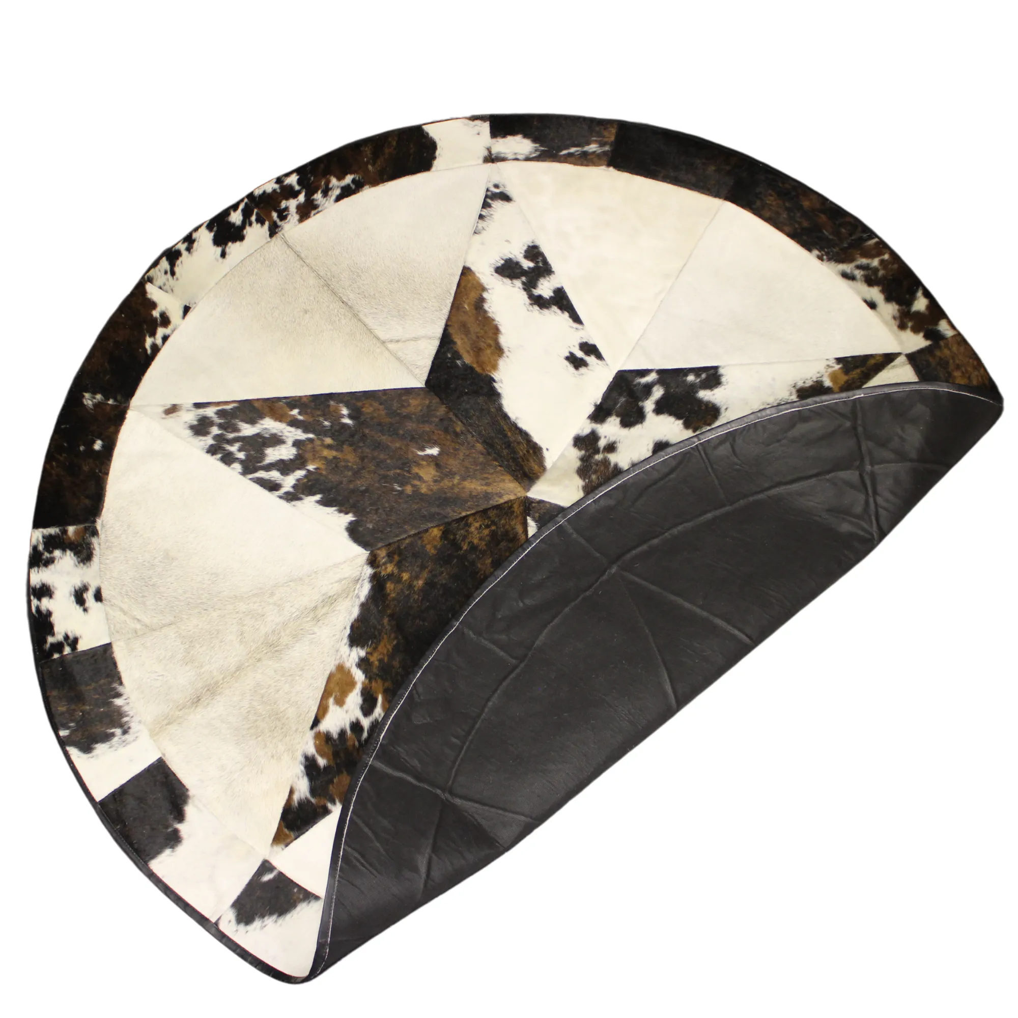 Round Patchwork Star Cowhide Rug - Size 60 Inches