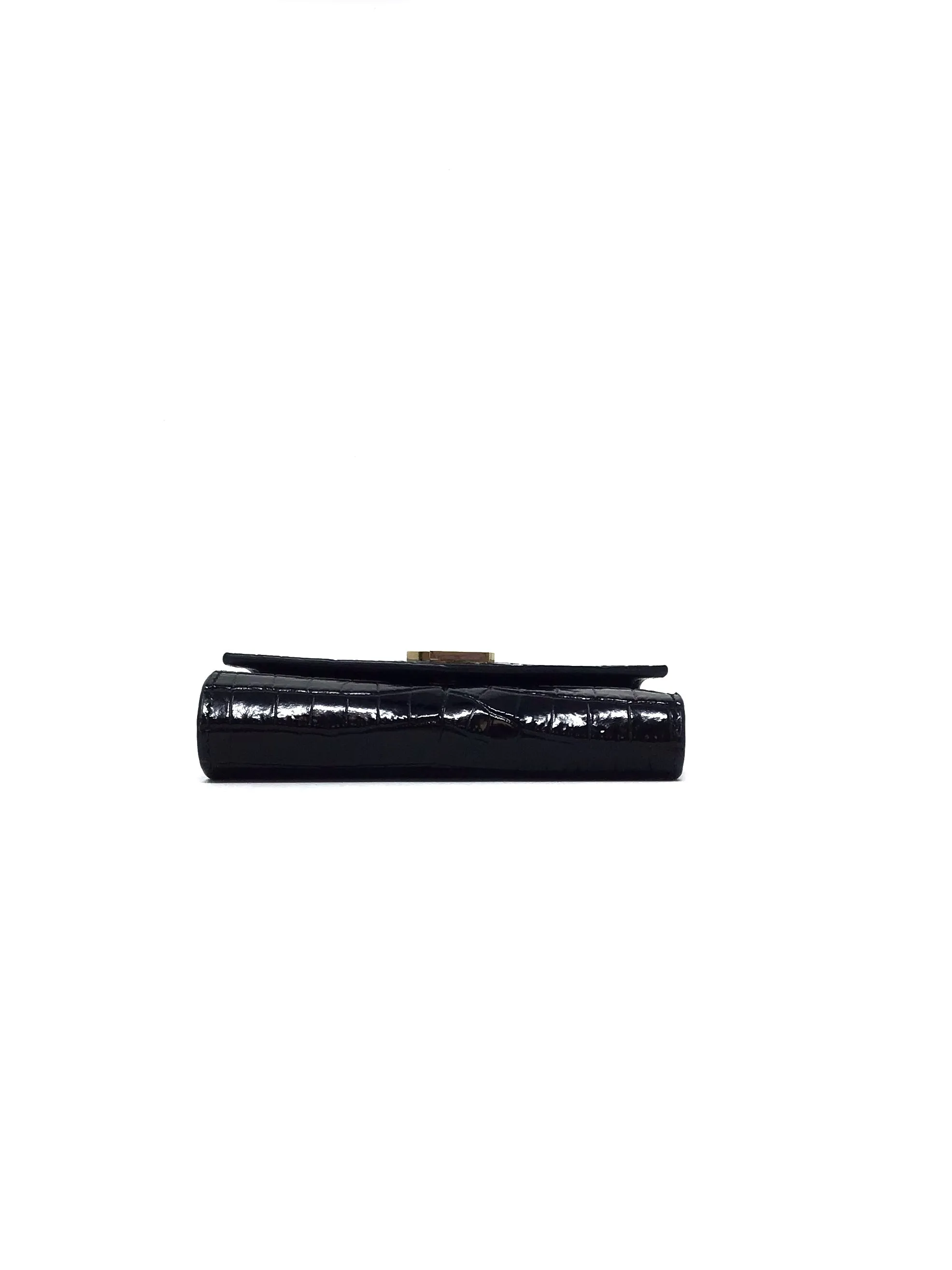 Saint Laurent '23 'Uptown' Shiny Croc-Embossed Compact Wallet