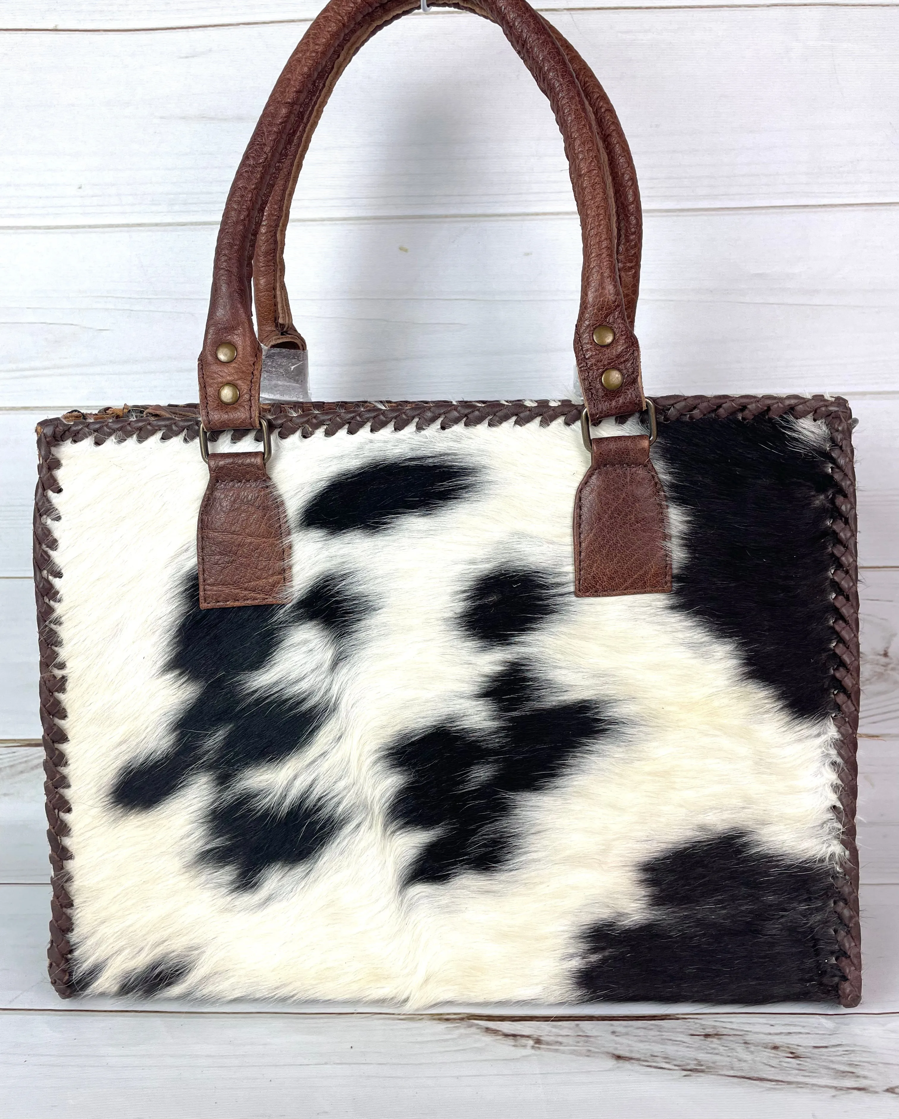 SALE! Leather Braided Dark Brown Cowhide Tote