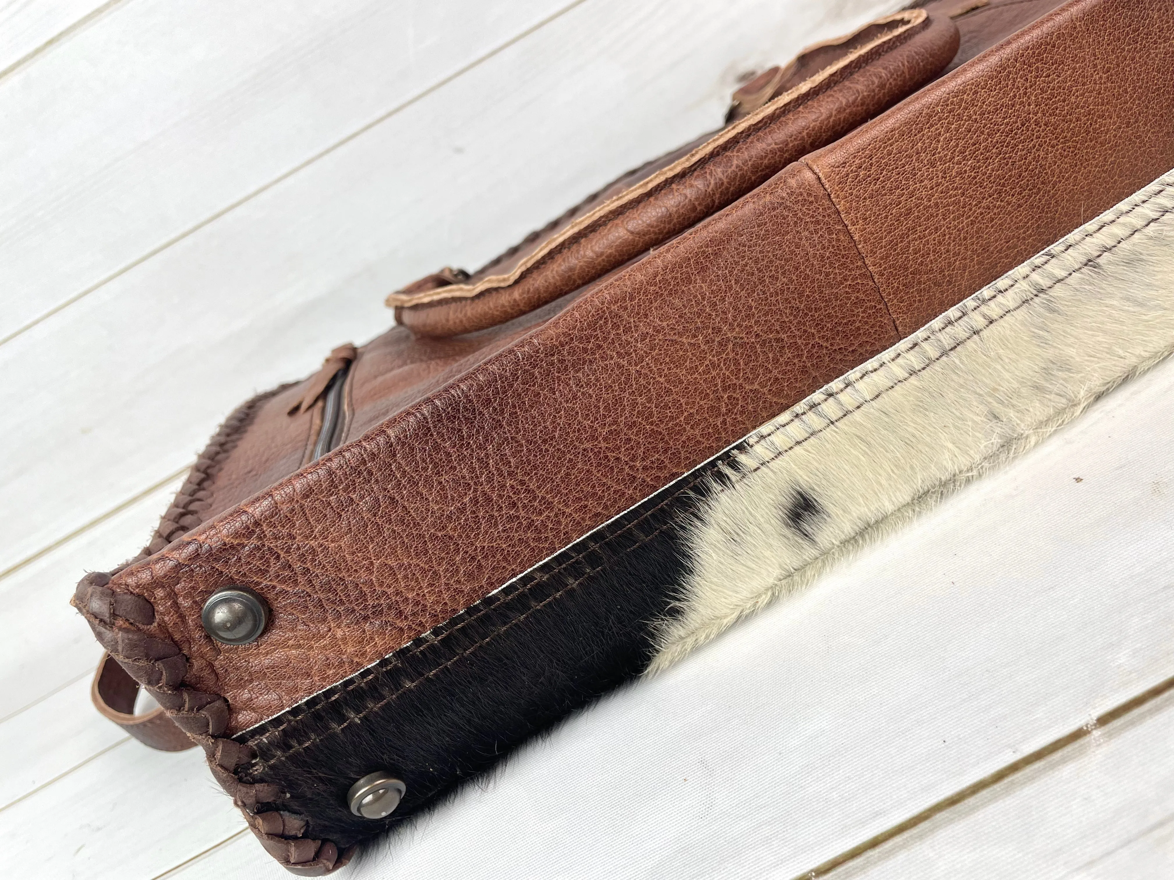 SALE! Leather Braided Dark Brown Cowhide Tote