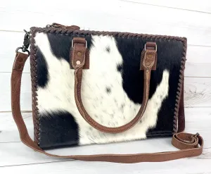 SALE! Leather Braided Dark Brown Cowhide Tote