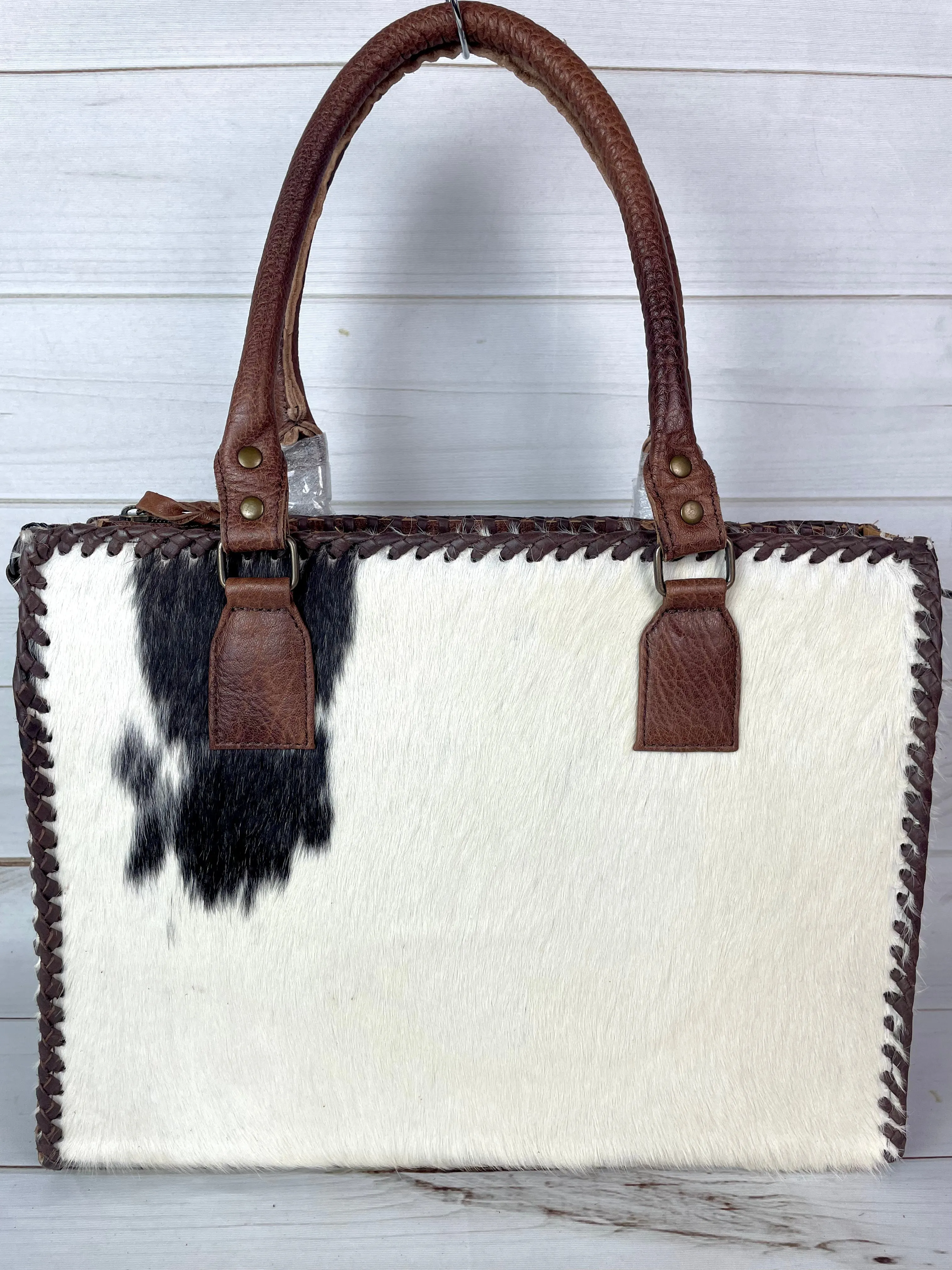 SALE! Leather Braided Dark Brown Cowhide Tote