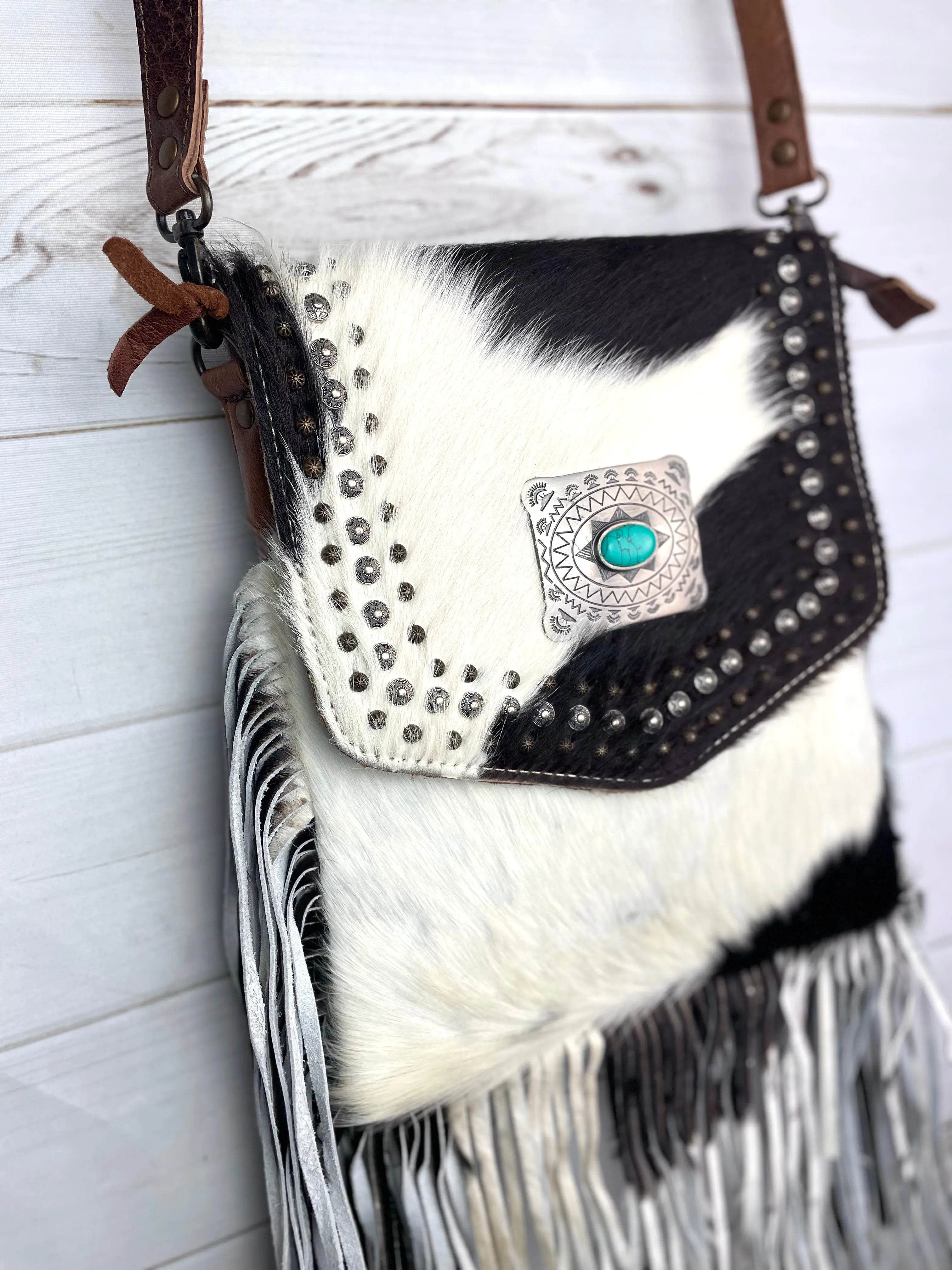 SALE! Vegas Black & White Cowhide Crossbody Handbag