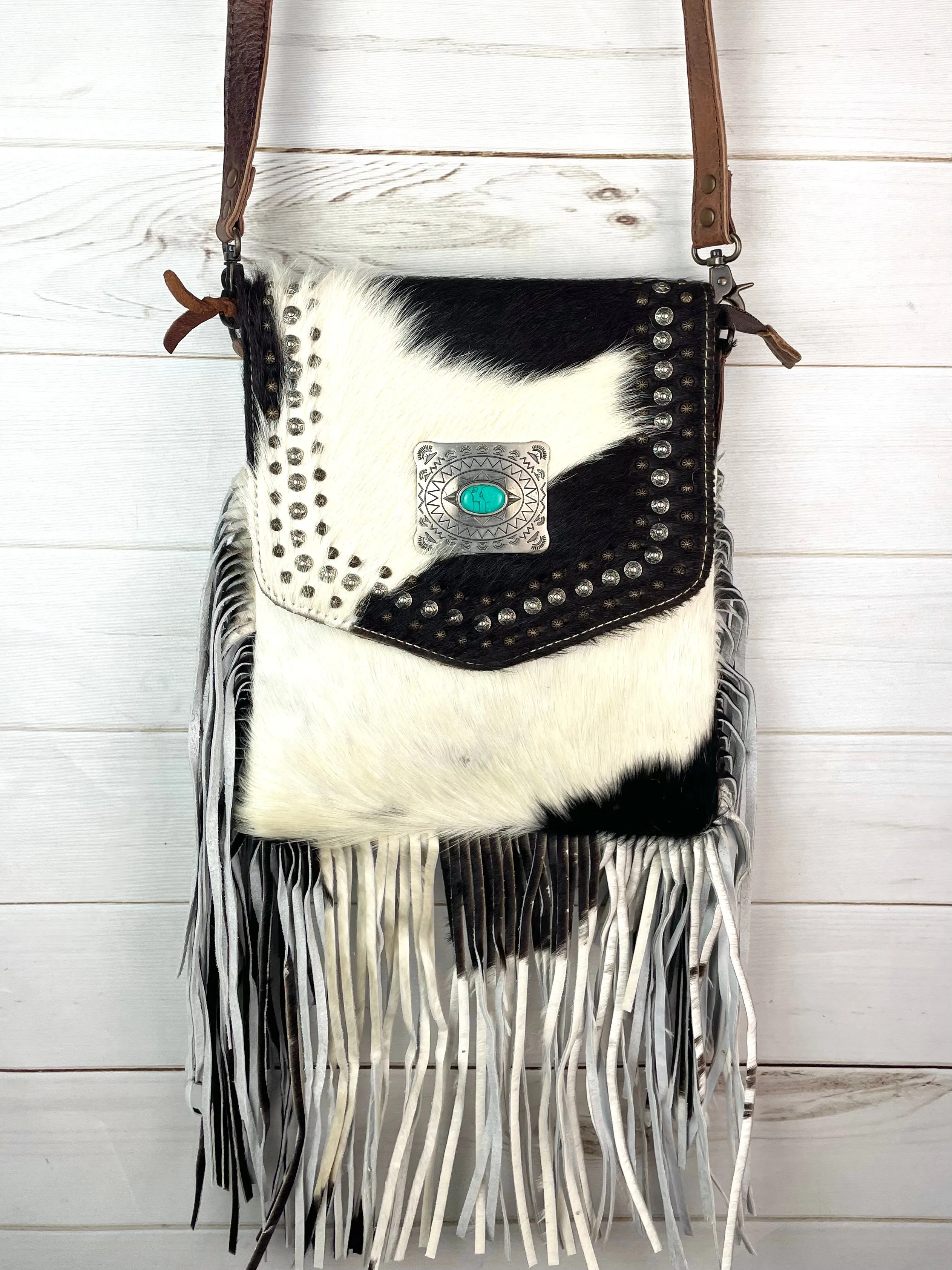SALE! Vegas Black & White Cowhide Crossbody Handbag
