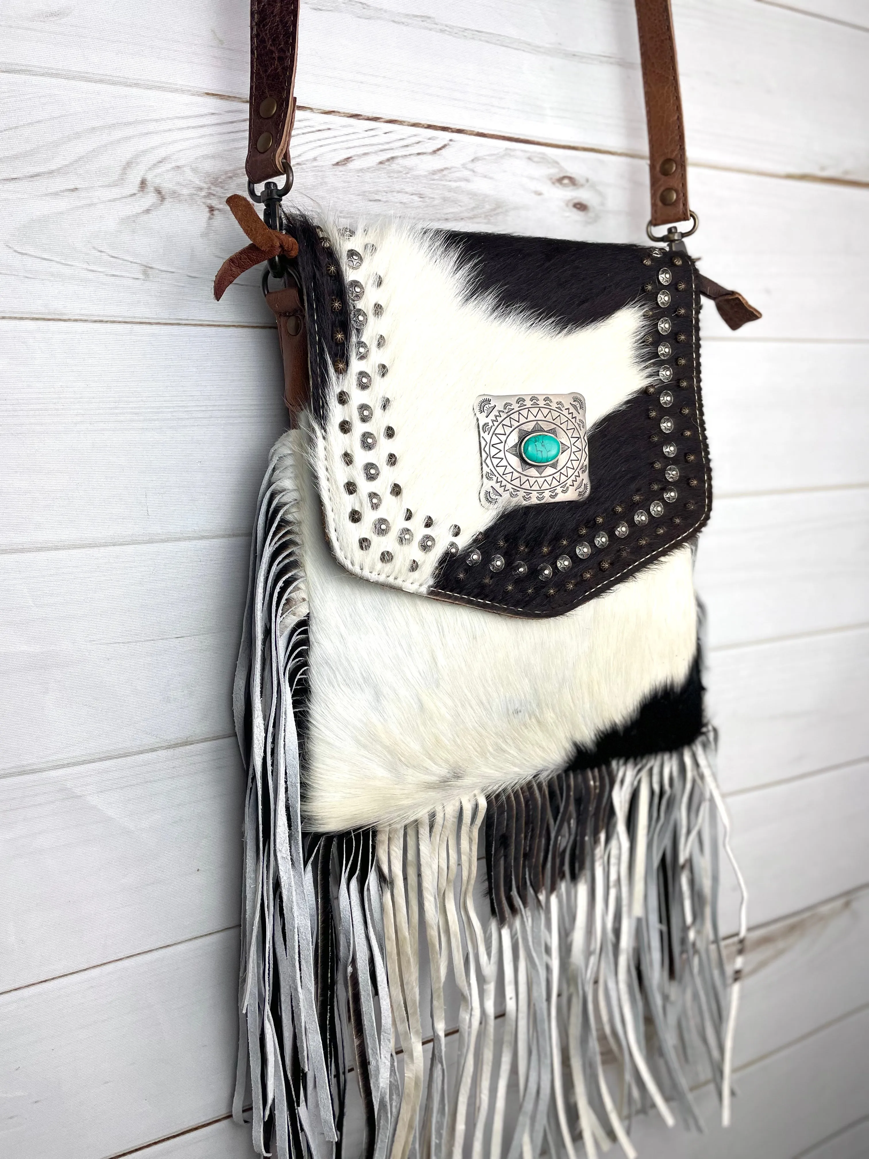 SALE! Vegas Black & White Cowhide Crossbody Handbag