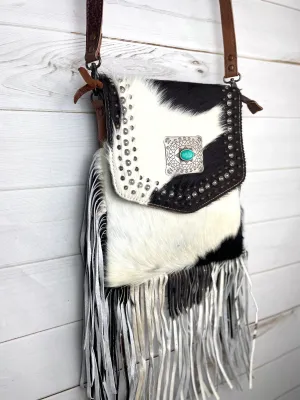 SALE! Vegas Black & White Cowhide Crossbody Handbag